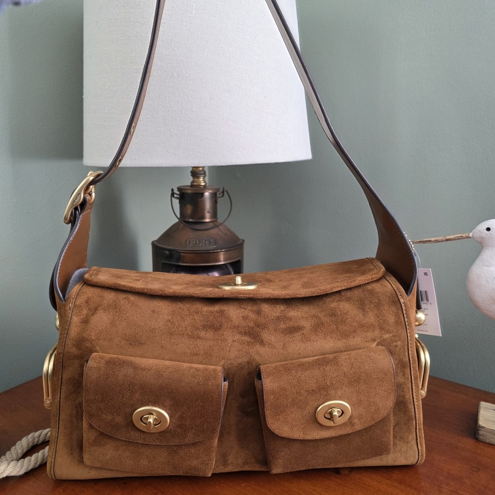 Coach CDZ13 Turnlock Haversack Brown Suede Brass Shoulder Bag NWT - Picture 16 of 16